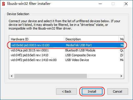 刷新选中“Mediatek USB Port”安装