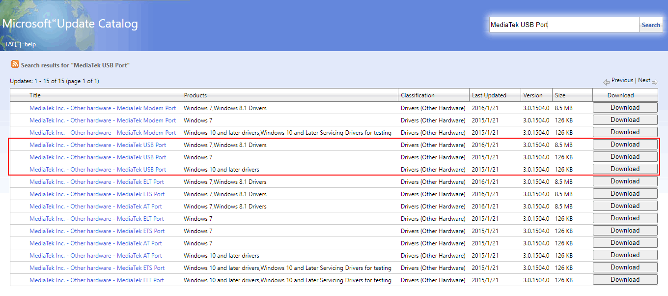 搜索“MediaTek USB Port”下载