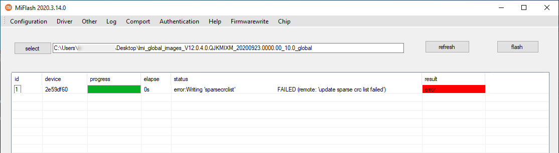 update sparse crc list failed