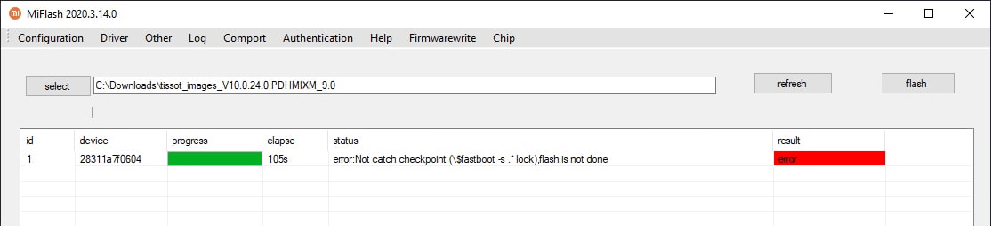 error:Not catch checkpoint (\$fastboot -s .*lock), flash is not done